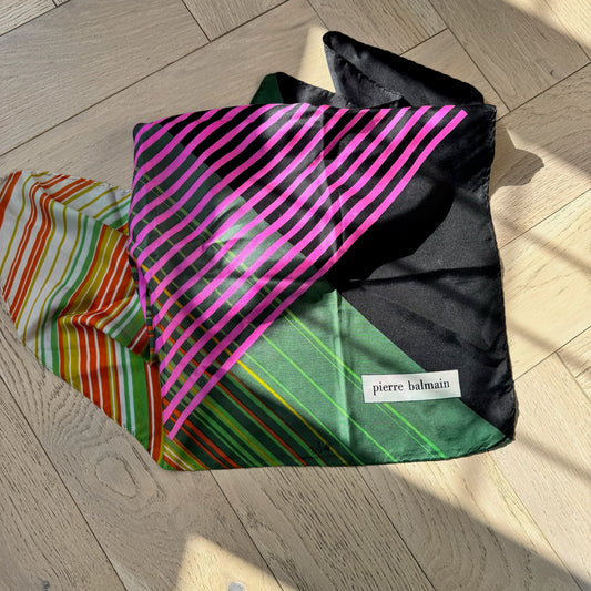 Pierre Balmain Black Pink Green Geometric Silk Scarf