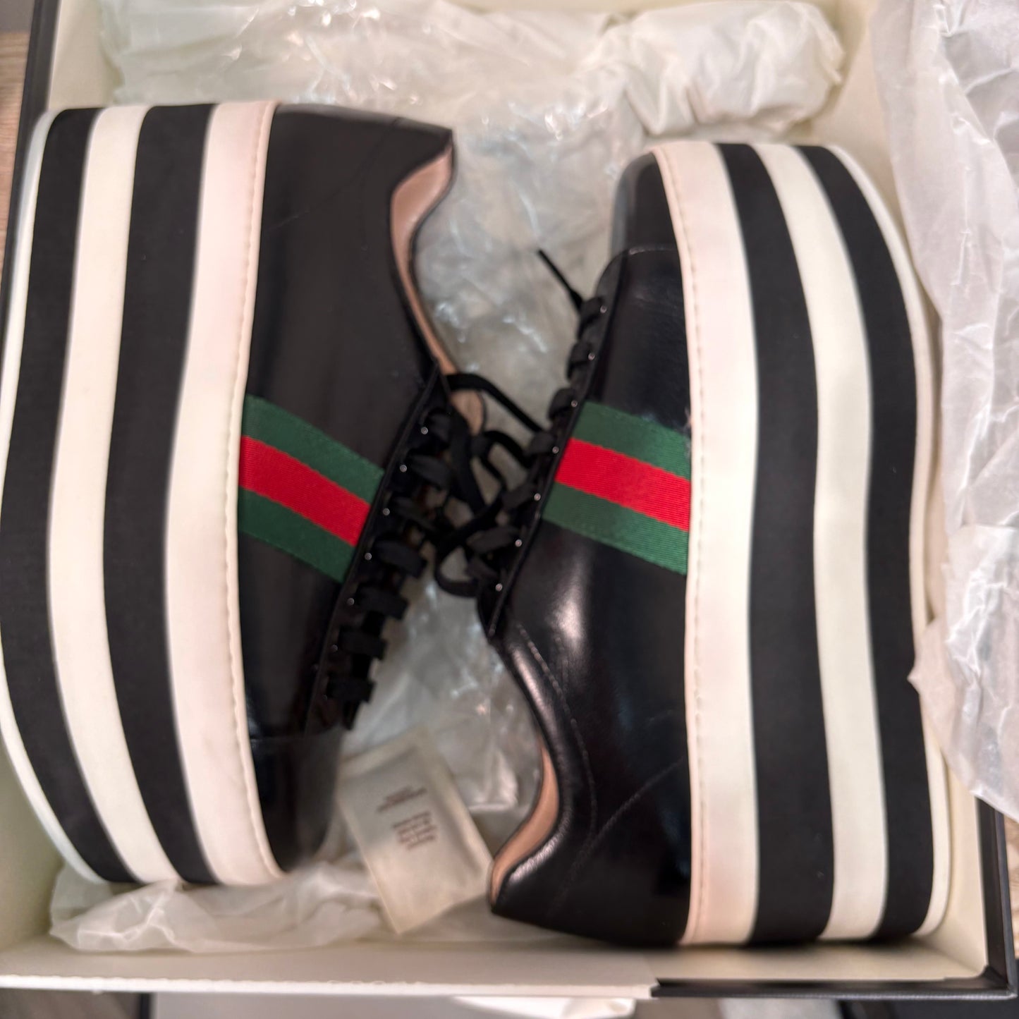 Gucci Black Quentin Peggy Stripe Platform Shoes – New In Box EU 38.5 / UK 5.5