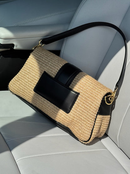 Jacquemus beige Le Bambimou Ivory black raffia-effect shoulder bag