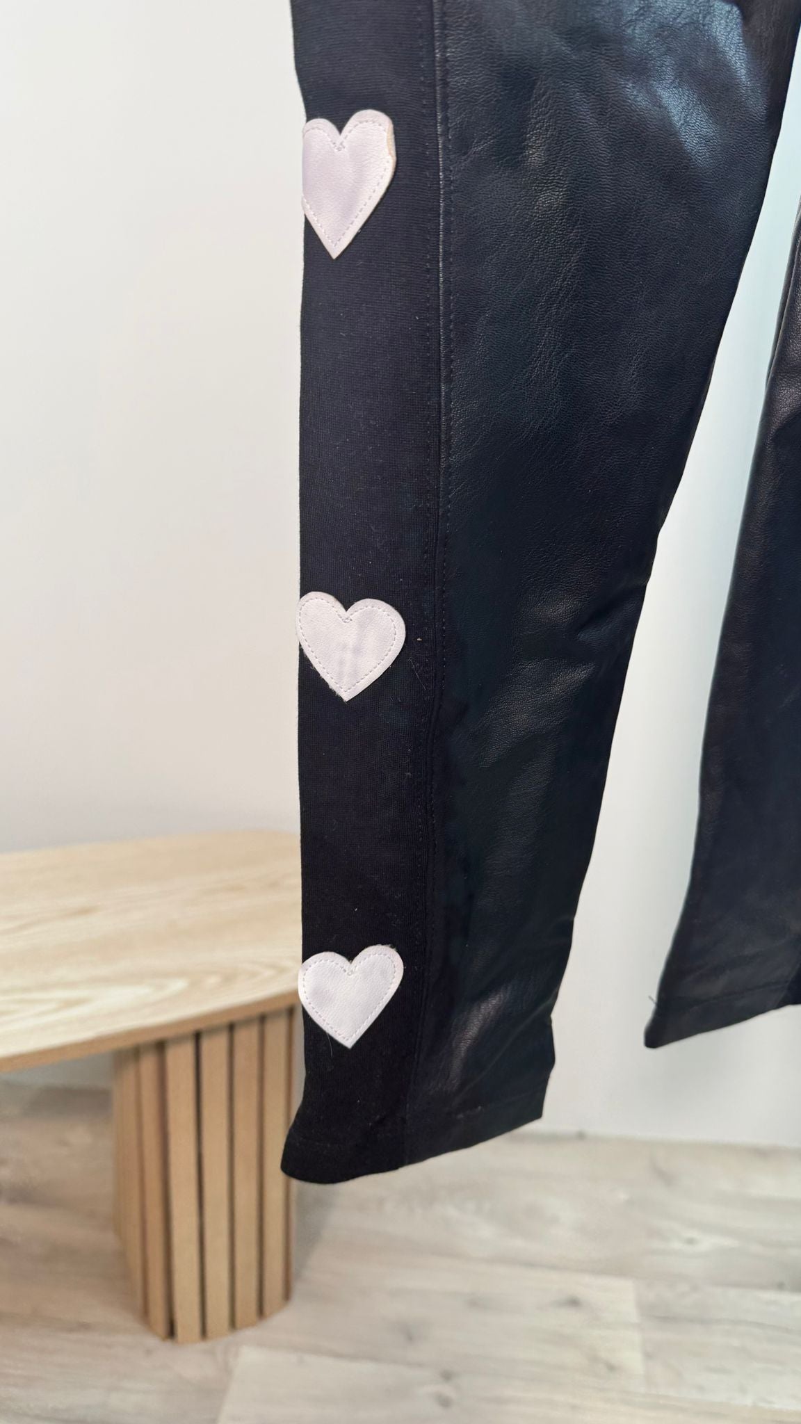 Kids Monnalisa White Heart Leather-Look Leggings – Age 10