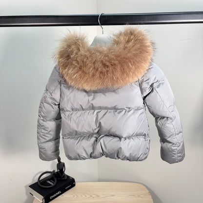 Kids Moncler Grey Padded Fur Trim - Age 8