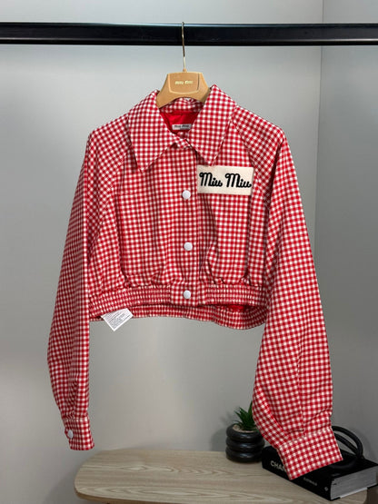 Miu Miu Gingham Checked Cropped Jacket - 36/S