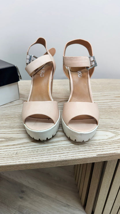 Kurt Geiger Panther Nude White Block Heels – EU 38 / UK 5