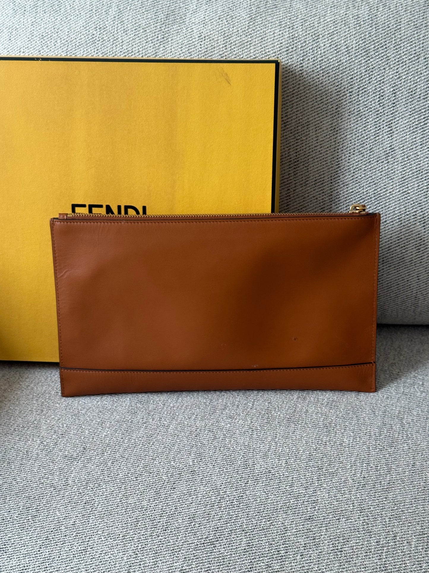 Fendi Brown Logo Flat Clutch Bag