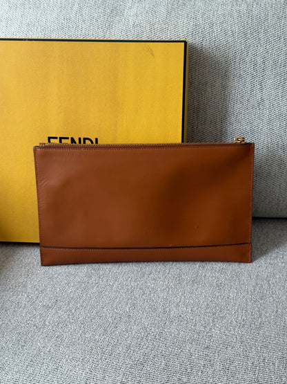 Fendi Brown Logo Flat Clutch Bag