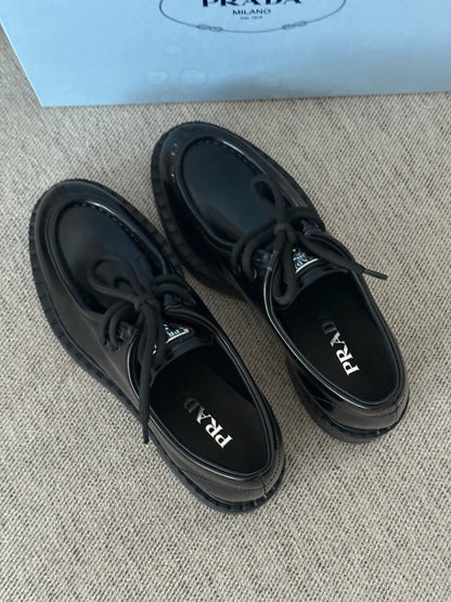 Prada Black Lace Up Loafers - Brand New 39/UK6