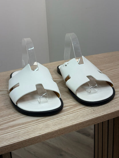 Hermès White Oran Leather Slider EU44/UK10