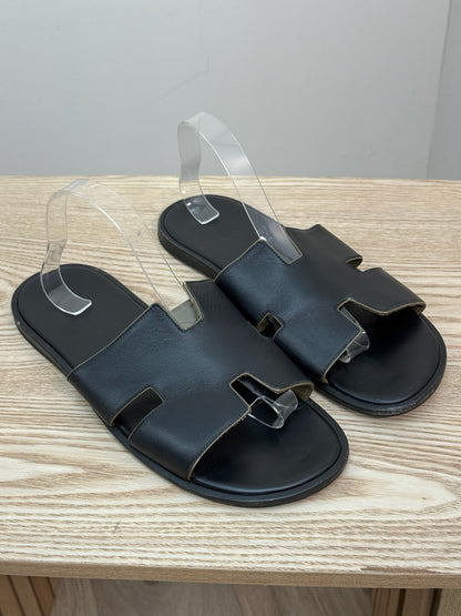 Hermès Black & Khaki Oran Leather Slider EU44/UK10