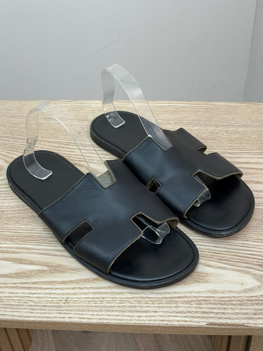 Hermès Black & Khaki Oran Leather Slider EU44/UK10