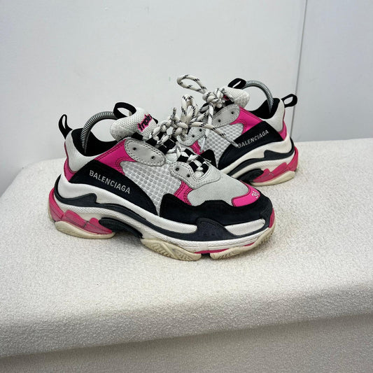 Balenciaga Pink Black Triple S Trainers - UK 3