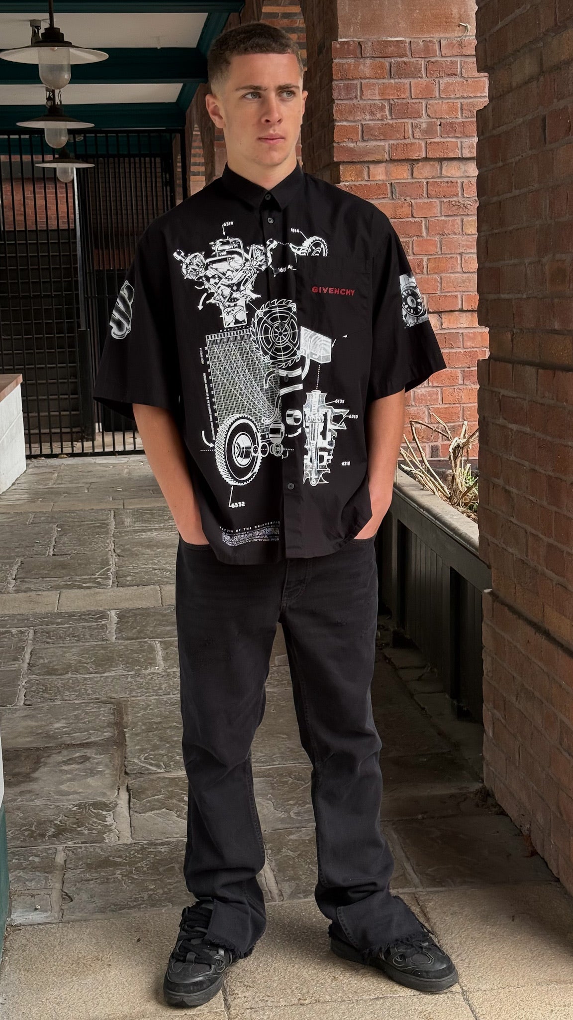 Givenchy Black Schematic Graphic Sports Shirt - 39