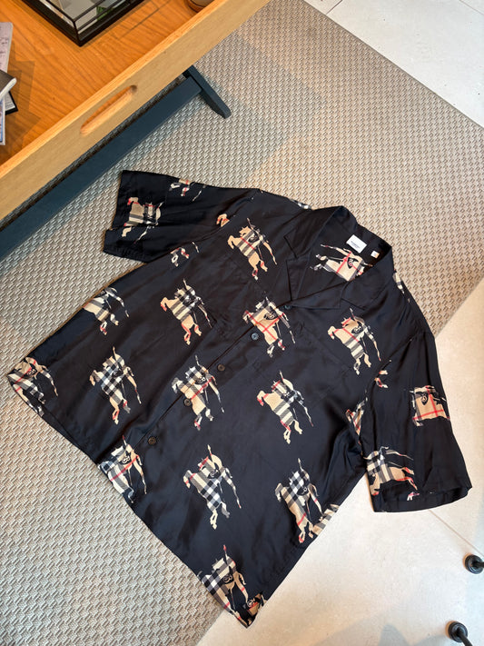 Burberry black check horse print short-sleeve shirt, XL
