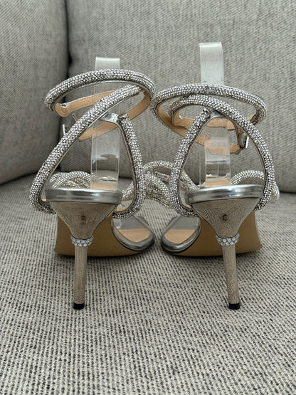 Mach & Mach Silver Sequin Diamanté Bow Heels - UK 6.5 - Suited for UK 4.5