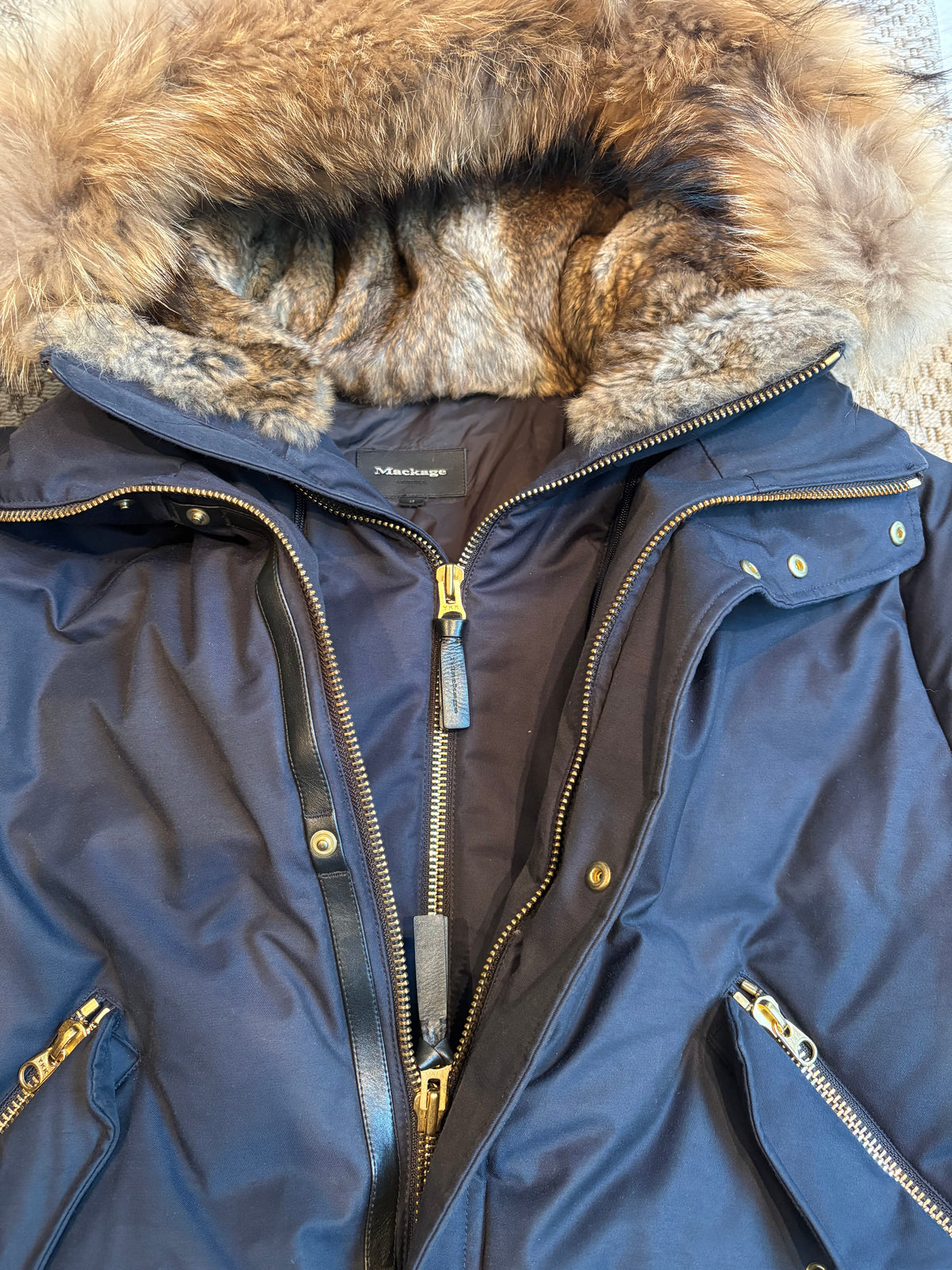 Mackage Navy Dixon-X Fur Trim Hooded Puffer Jacket – 42/XL