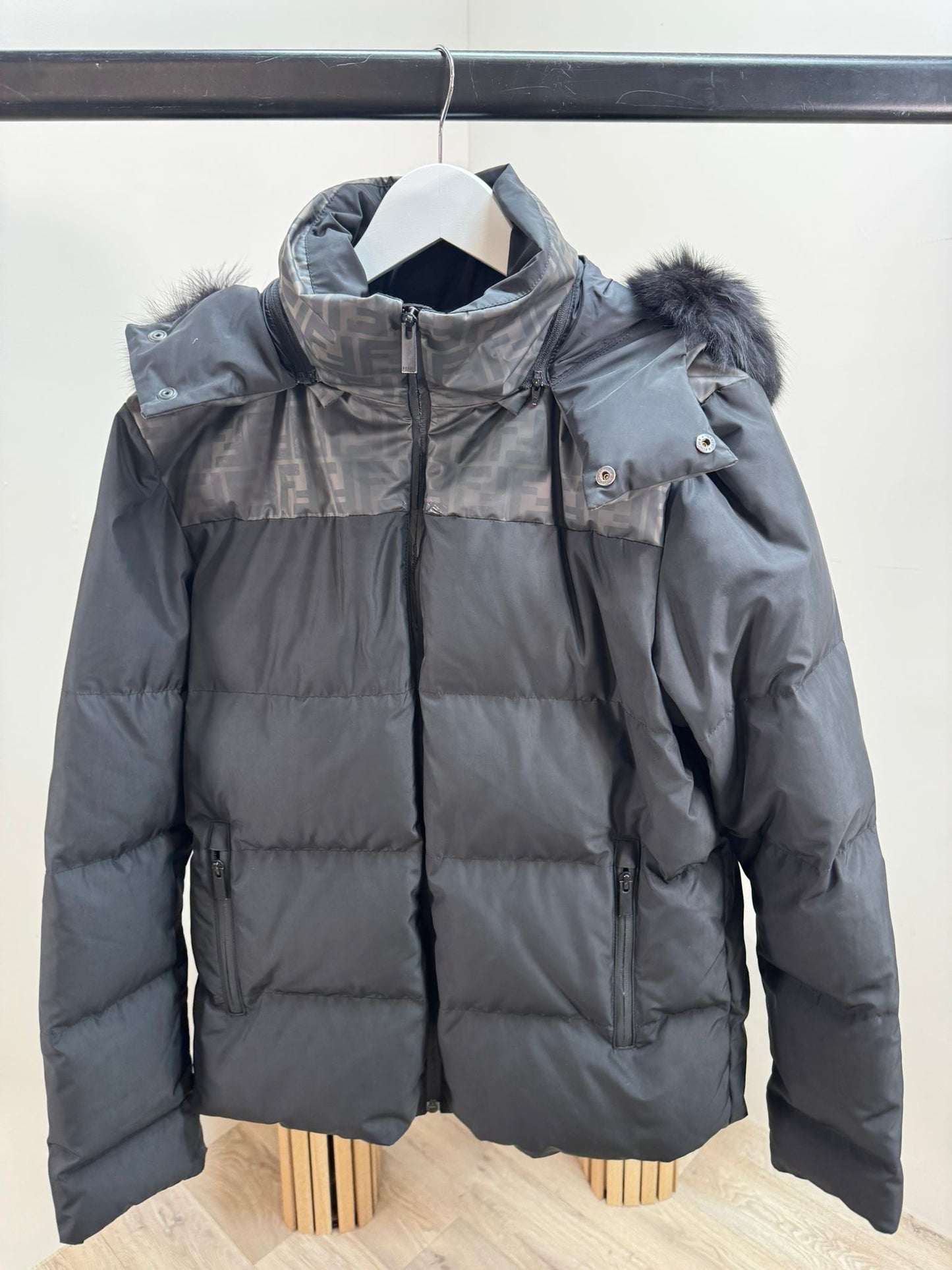 Fendi Black Puffer FF Zucca Print Coat – IT 50