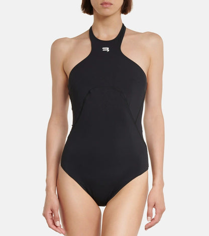 Balenciaga Black Sporty B Halterneck Swimsuit - Medium