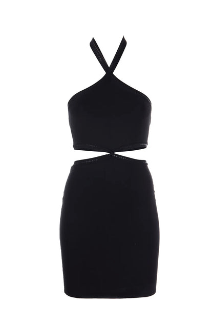Alexander Wang Black Halter Cross Logo Trim Dress. New With Tags– Medium
