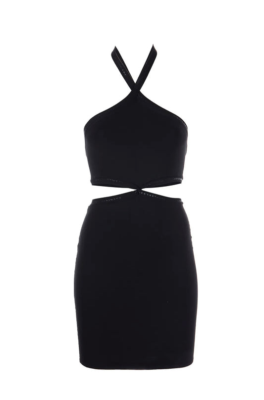 Alexander Wang Black Halter Cross Logo Trim Dress. New With Tags– Medium