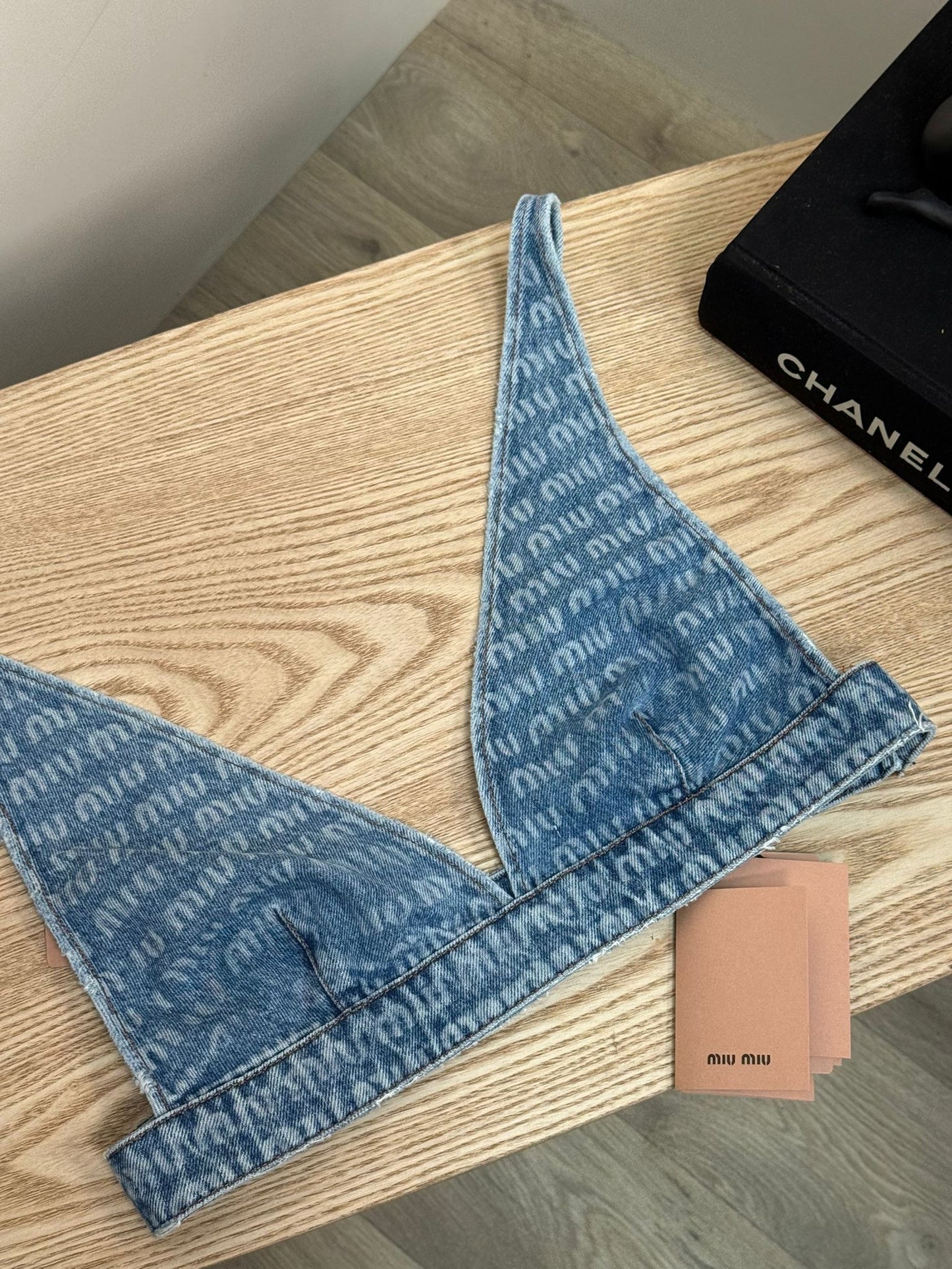 Miu Miu Denim Multi-Logo Bralette Crop - New In Tags 40 / Medium