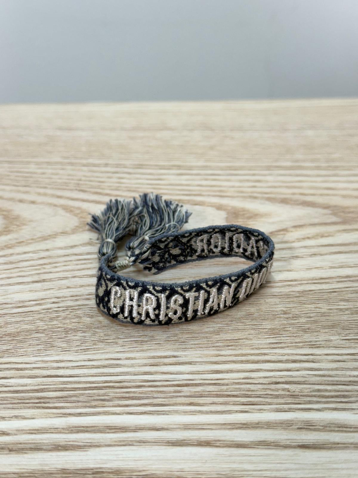 Dior Navy White Oblique Print 'J'Adior' Friendship Bracelet - One Size