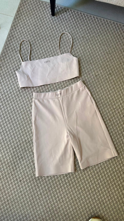 Off-White Nude Logo Crop Top & Cycling Shorts Co-Ord Set – IT 40 / UK 8