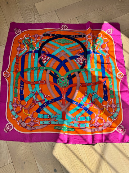 Hermès Pink Orange Foulard Cavalcadour Silk Scarf – 90 x 90 cm