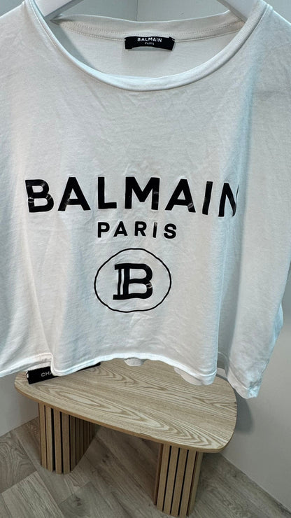 Balmain White Crop T-Shirt – S