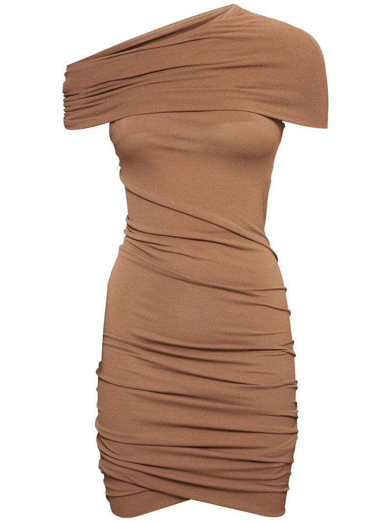 Rick Owens Brown Highneck Tan Mini Dress – New In Tags IT 42, UK 10