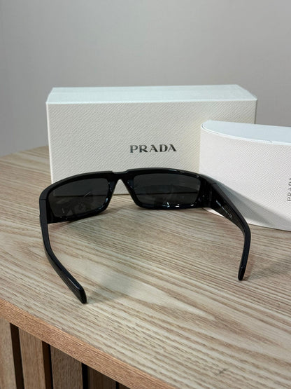 Prada Black PR Rectangle Middle Parting Sunglasses - One Size