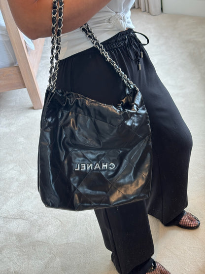 Chanel 22 Tote Quilted Diamond Stitched Hobo Bag with Brushed Silver Hardware. As New