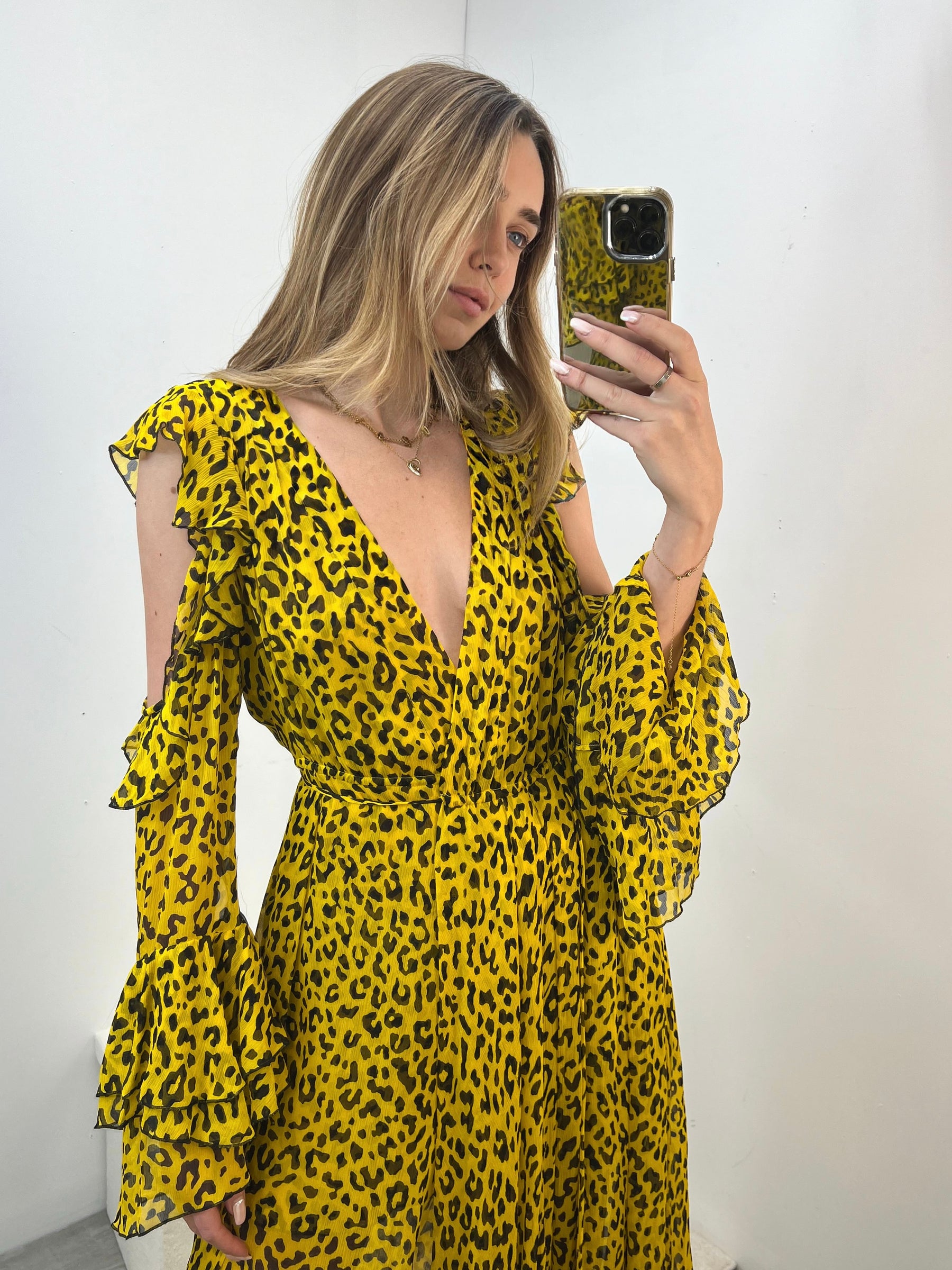 Fashion dvf yellow leopard dress