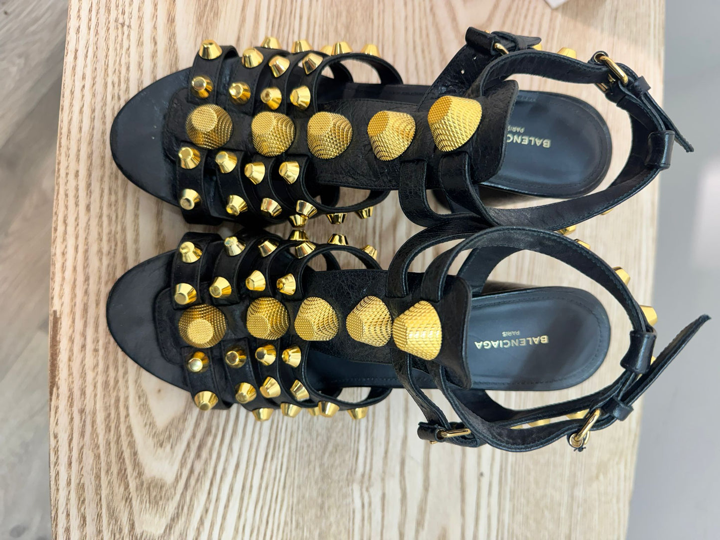 Balenciaga Black Gold Arena Giant 80 Gladiator Heeled Sandals – EU 38 / UK 5
