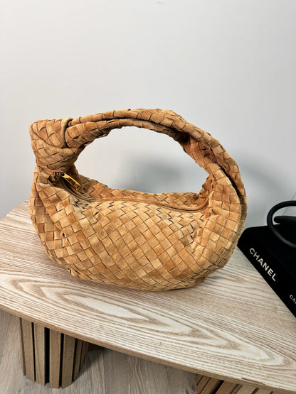 Bottega Veneta Brown Amber Gold Large Jodie Suede Hobo Bag - New No Tags