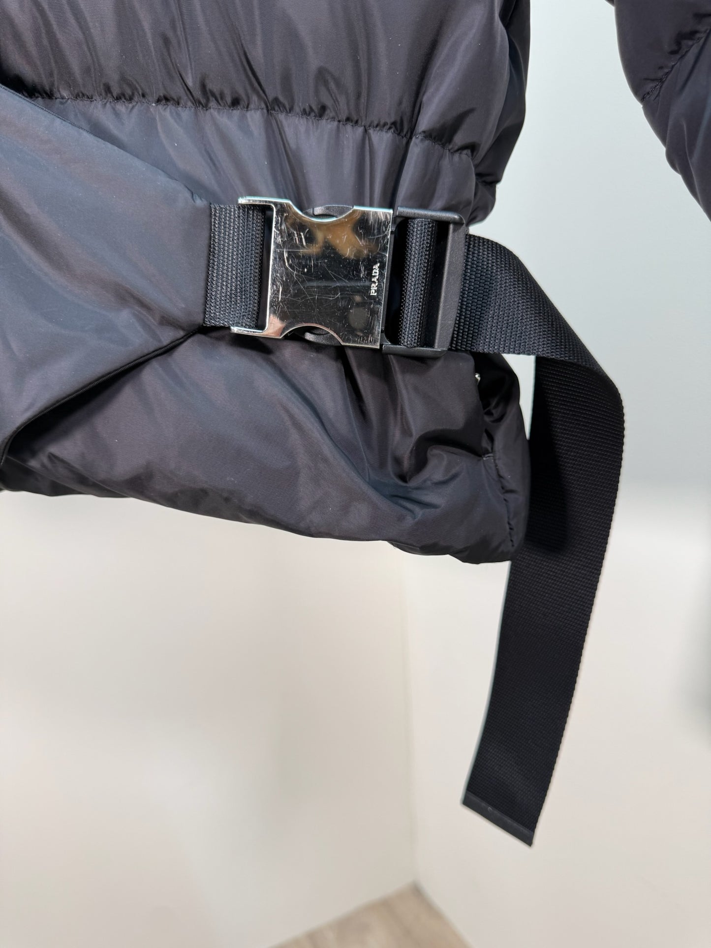 Prada Black Re-Nylon Belt Bag Padded Coat - 40/M