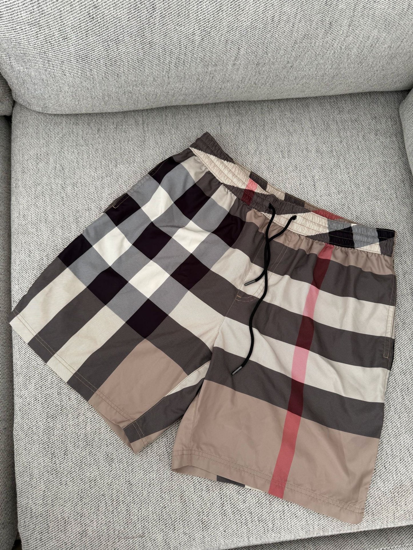 Burberry Beige Checked Swimshorts - Medium