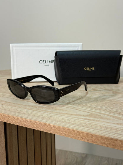 Celine Black Logo Rectangle Curved Thick Sunglasses - One Size