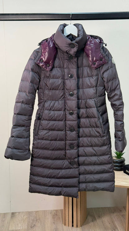 Moncler Jura Down Coat In Dark Grey With Purple Lining -Size 1/Small