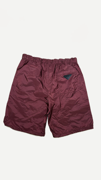 Prada Burgundy Wide Leg Technical Zip Shorts – Large