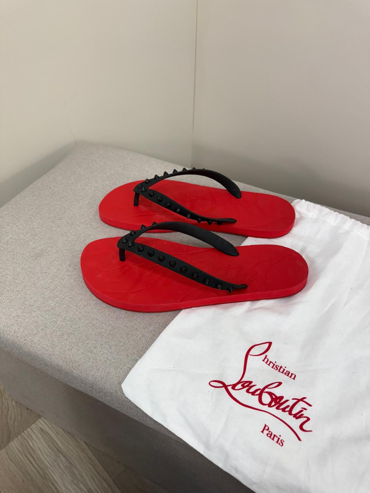Christian Louboutin Red Spike Donna Flip Flops - UK 7