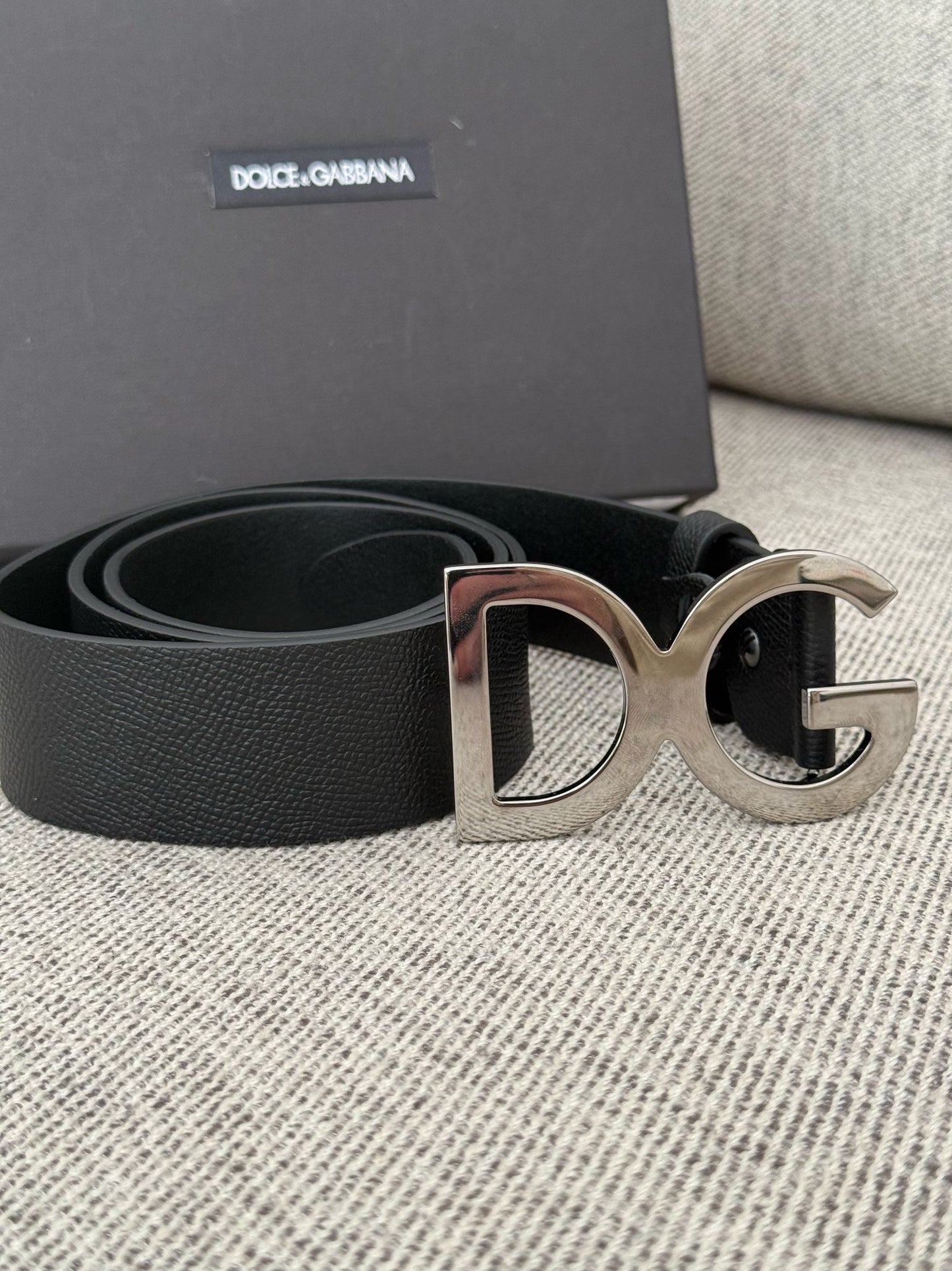 Dolce Gabanna Black DG Silver Belt In Box