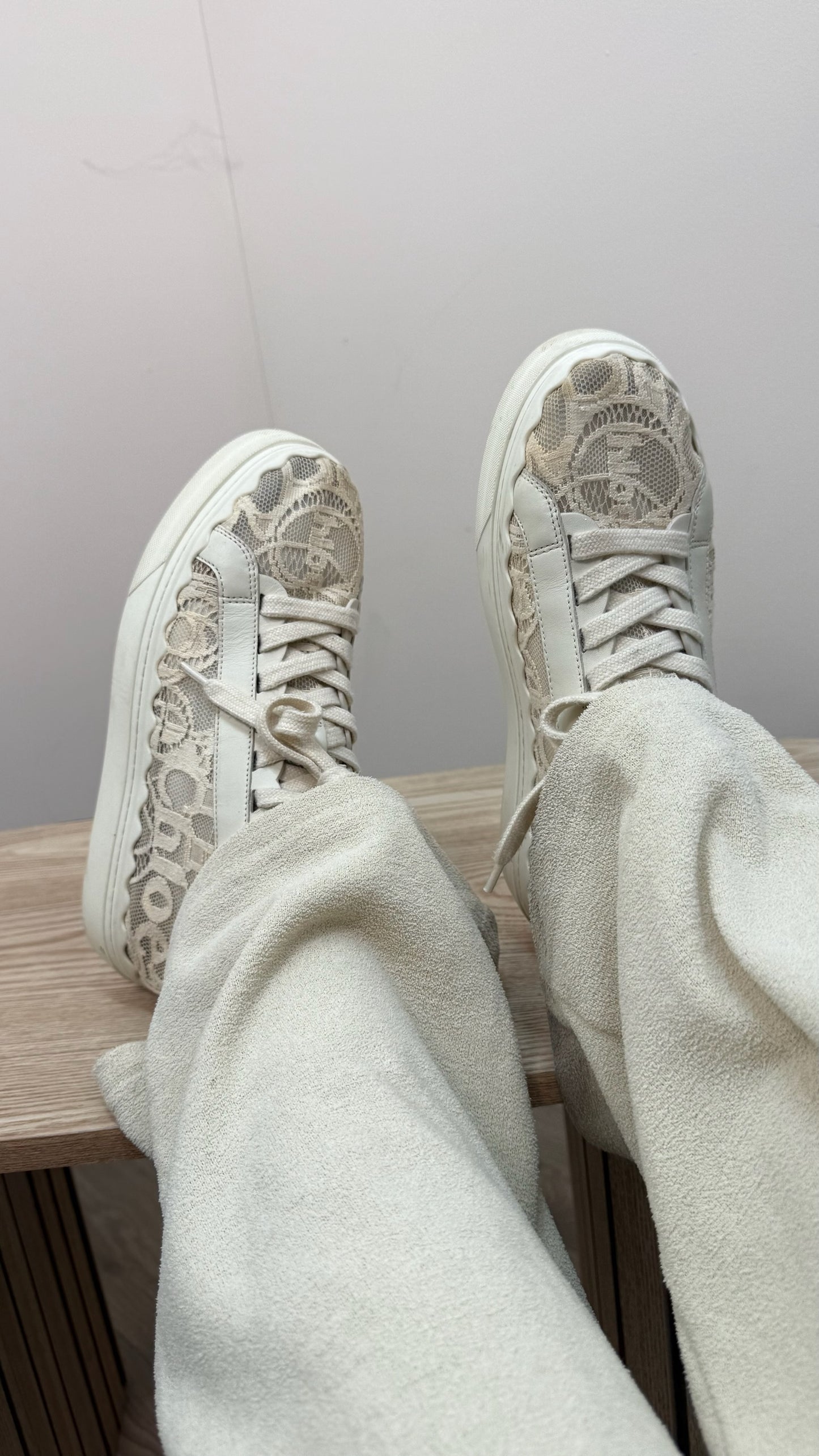 Chloe Cream Mesh Lauren Trainers - UK 6