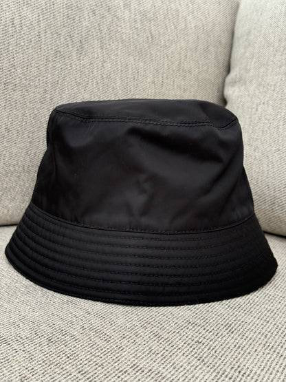 Prada Black Re-Nylon Plaque Bucket Hat - Large In Tags