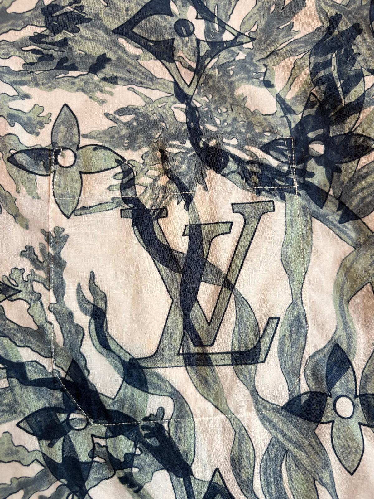 Louis Vuitton White & Blue Monogram Floral Short Sleeve Shirt – XL