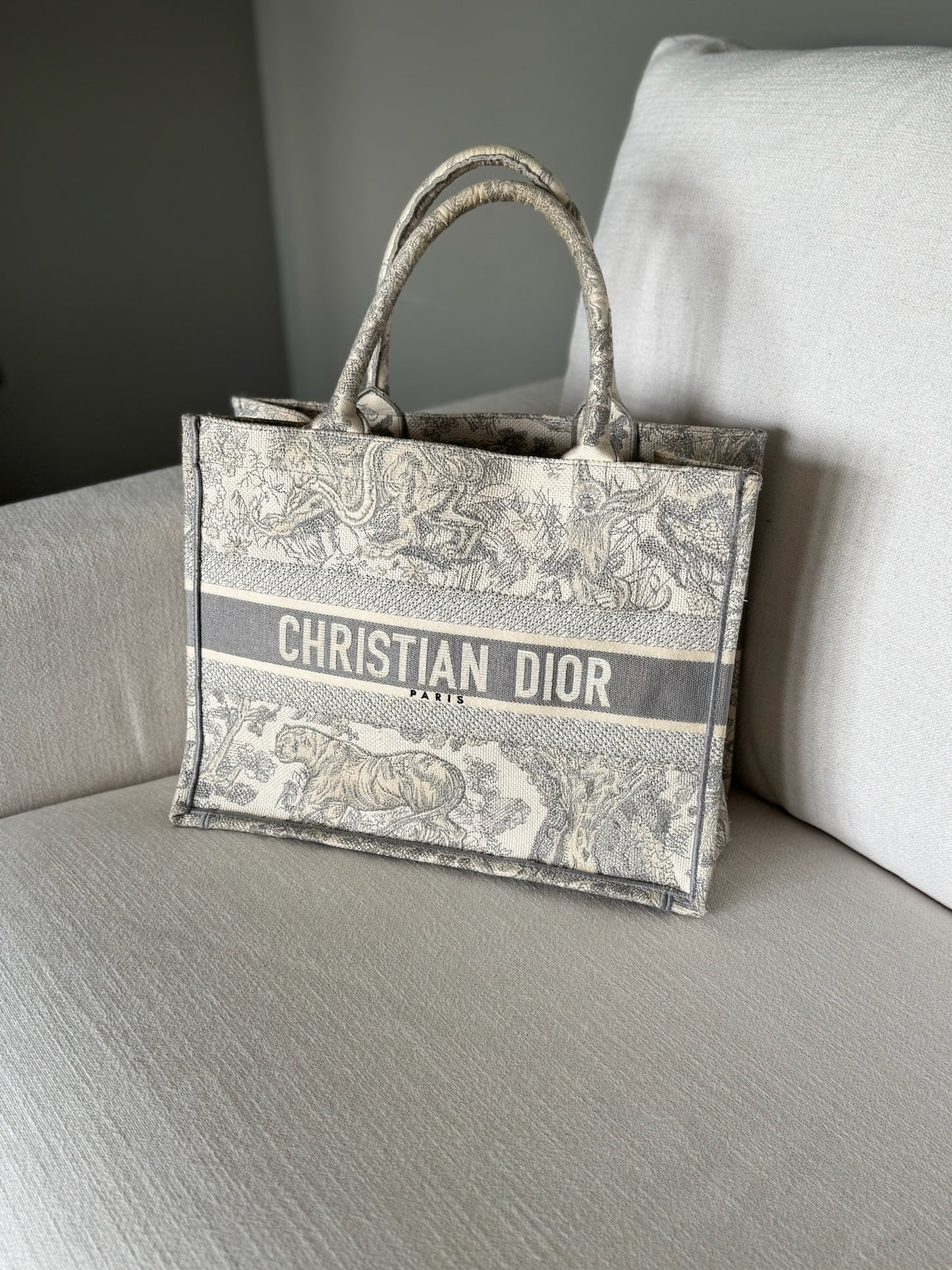 Christian Dior Medium Dior Book Tote - Gray Dior Oblique Embroidery and Calfskin