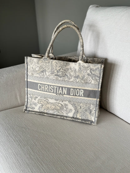 Christian Dior Medium Dior Book Tote - Gray Dior Oblique Embroidery and Calfskin