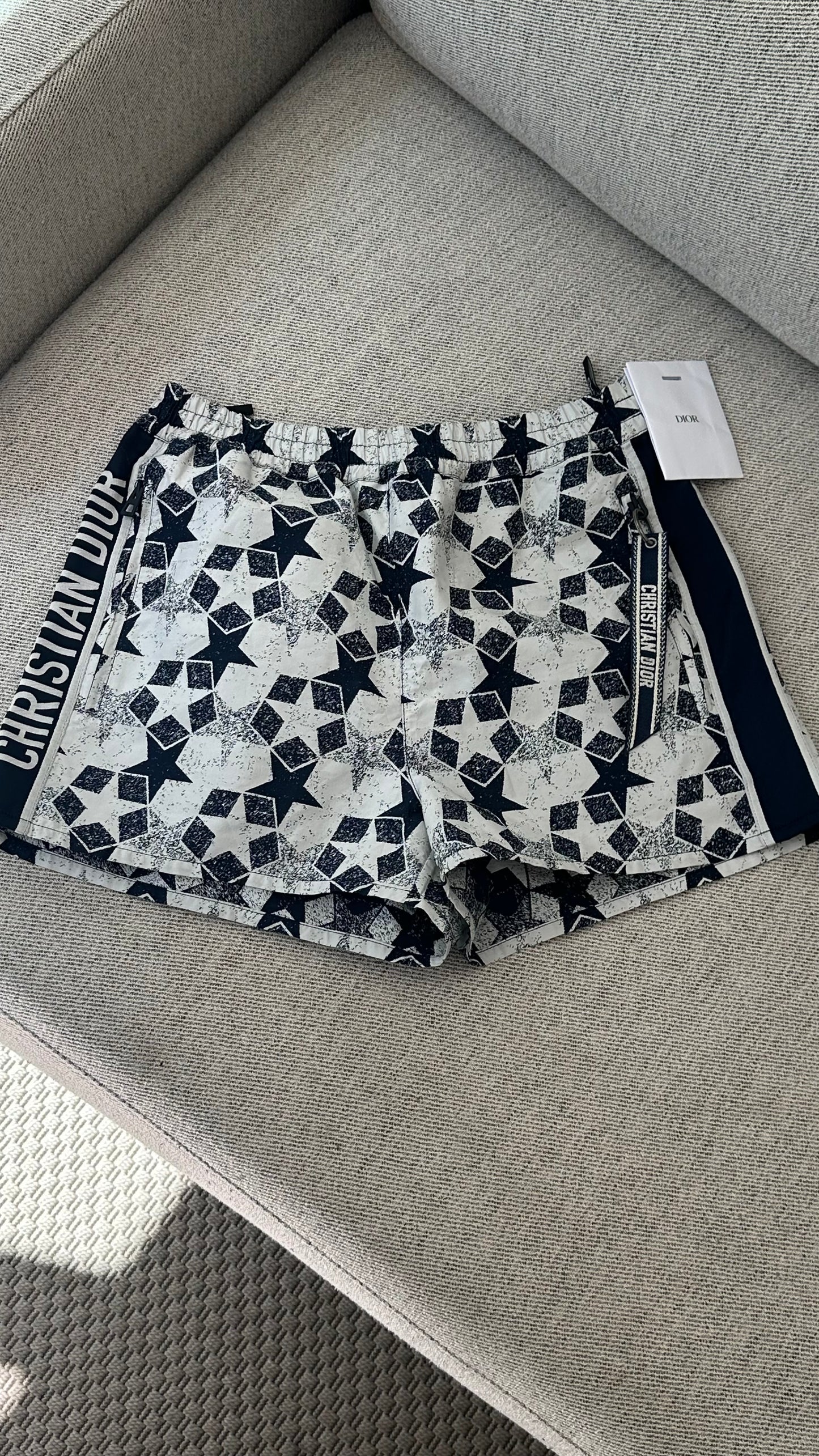 Christian Dior Oblique Star Print Shorts White Navy – IT 36 / UK 8. Brand New