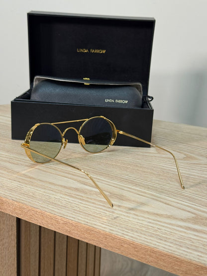 Linda Farrow Green Lens Gold Round Horseframe Sunglasses - One Size