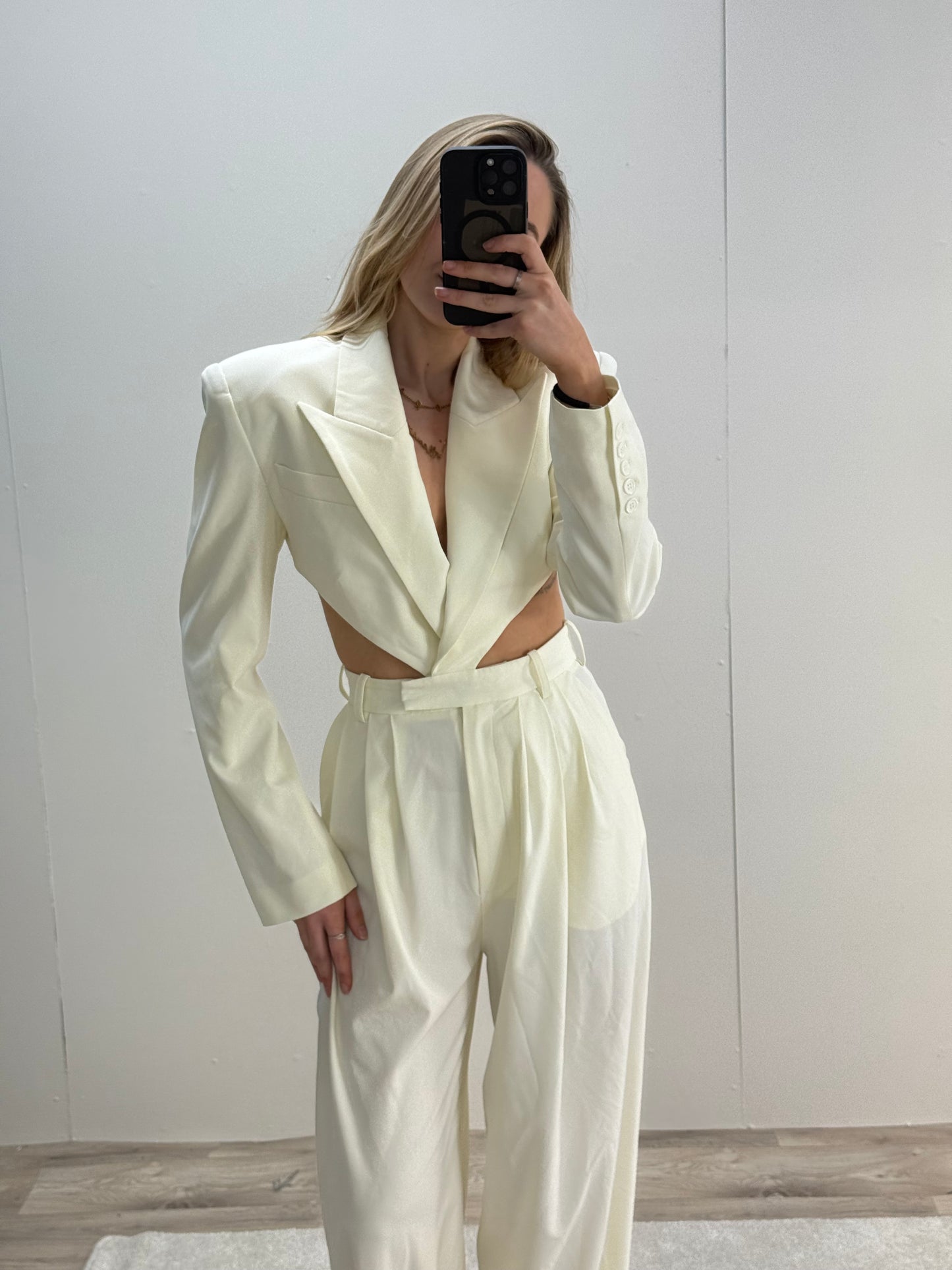 Ronny Kobo Cream Suit Jumpsuit Small