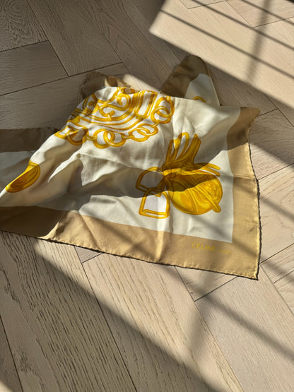 Celine Cream Gold Carré En Soie Silk Scarf – 85 x 85 cm