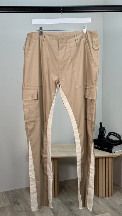 Jeanius Bar Atelier Panelled Twill Cargo Trousers In Beige - Waist 36